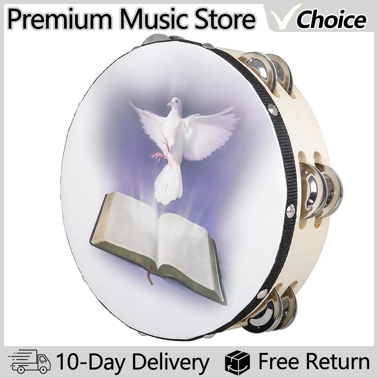 8 Inch Tambourine Peace Pigeon - Tambourine Hand Drum recension och pris